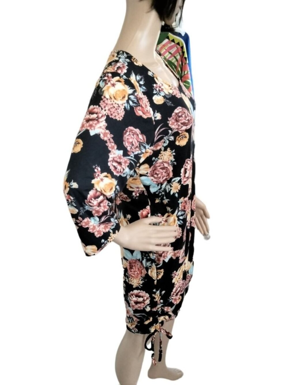 Butterflies & Rainbows Size 1X Dress Floral Black Adjustable Side Drawstrings - Picture 4 of 7